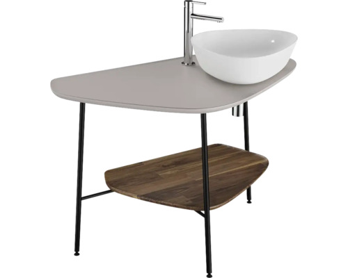 Meuble-lavabo avec vasque à poser, étagère et structure en métal noir
