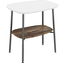 Table d''appoint avec un plateau blanc, une étagère en bois et des pieds en métal