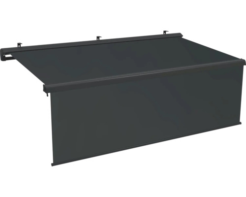 Store banne semi-coffre Vernazza 6x3 tissu anthracite châssis RAL7016 gris anthracite avec moteur, télécommande et manivelle de secours avec volant réglable manuellement (1,5m)