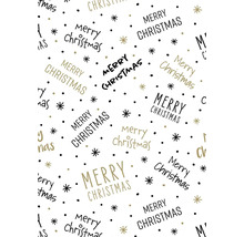 Weihnachtspapier mit dem Schriftzug Frohe Weihnachten sowie Sternen- und Punktemuster