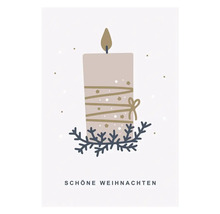 Grußkarte mit Kerze und der Aufschrift ''Schöne Weihnachten''
