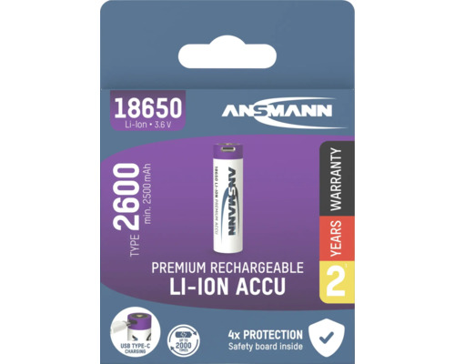 Ansmann 18650 Li-Ion Akku mit 2600 mAh in Verpackung