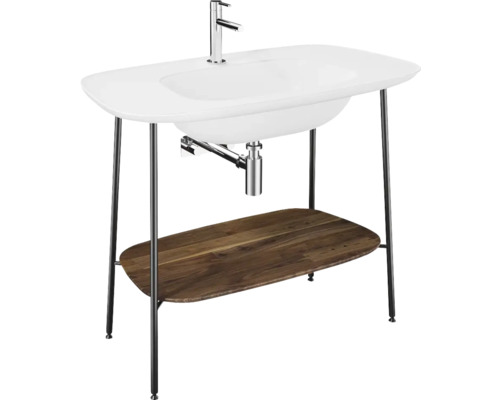 Vasque avec étagère en bois et cadre chromé pour la salle de bain