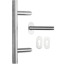 Garniture de poignée de porte en acier inoxydable avec rosettes et plaques longues