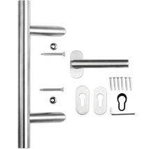 Set de ferrures de porte avec barre de tirage, poignée de porte, rosaces et matériel de fixation