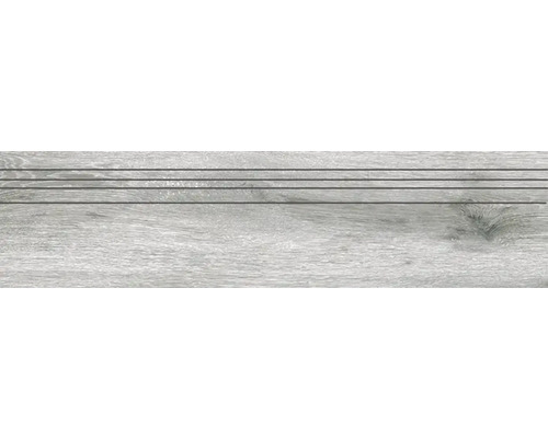 Carrelage de marches en grès cérame fin Count grey 29.5x120 cm Carreau en bois avec aspect bois et structure