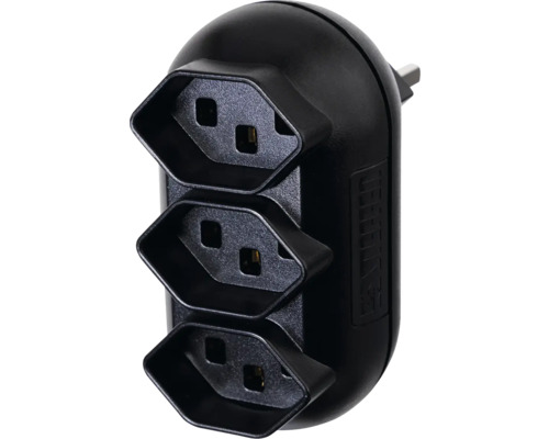 Mehrfachstecker STRONG 3xT23 schwarz Schwarzer Dreifachstecker für Steckdosen