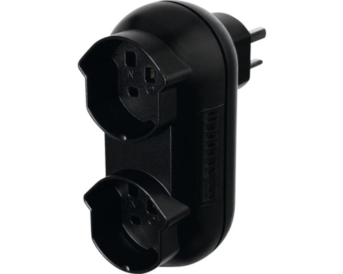 Mehrfachstecker STRONG 2xT25 schwarz Schuko-Steckdosenadapter mit zwei Steckplätzen