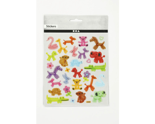 Sticker selbstklebend, Luftballon-Tiere, 15x16.5 cm Aufkleberbogen mit verschiedenen Tiermotiven