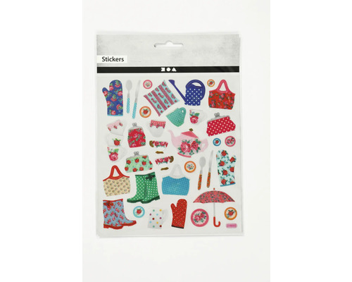 Sticker selbstklebend, Gartenleben, 15x16.5 cm Dekoraufkleber mit Motiven von Teekanne, Giesskanne und Küchenutensilien