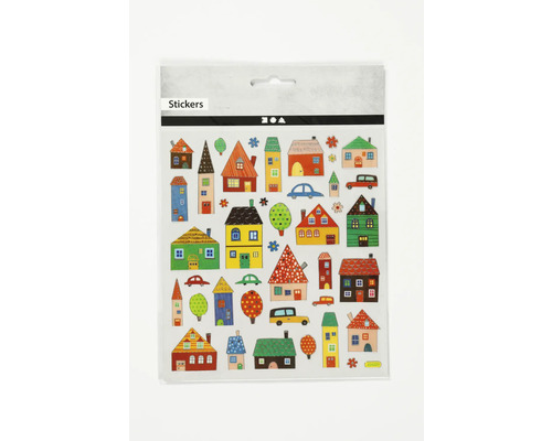 Sticker selbstklebend, Stadthäuser, 15x16.5 cm Aufkleberbogen mit Häusern und Autos