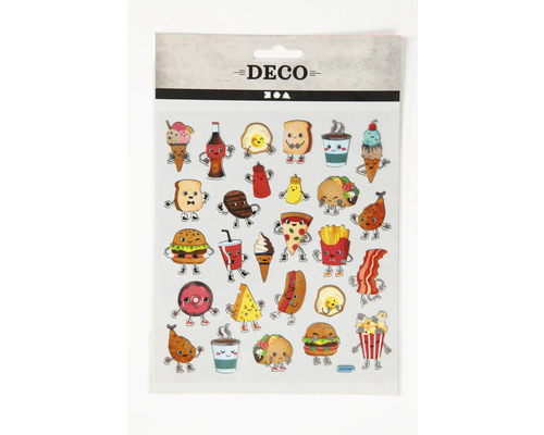 Sticker selbstklebend, Fast Food, 15x16.5 cm Aufkleberbogen mit Lebensmittelmotiven für Dekorationszwecke