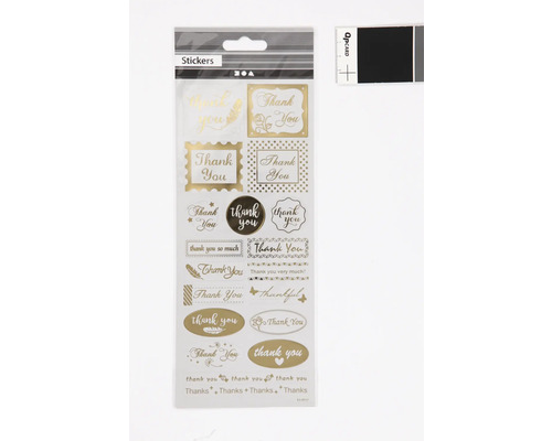 Sticker selbstklebend, Thank you, 10x24 cm, ca. 19 Stück Aufkleber mit Dankesmotiven in verschiedenen Designs