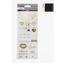 Aufkleberbogen mit goldenen Motiven zum Thema Liebe