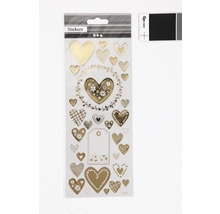 Aufkleberbogen mit verschiedenen goldenen Herzmotiven