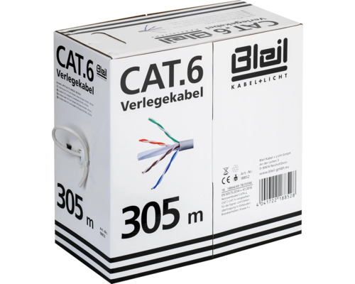 Câble de pose Bleil CAT.6, S/FTP, 4x2 TP, 96 x 0,12 6,8 mm blindage aluminium 305 m gris