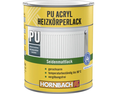 Laque à radiateurs HORNBACH RAL 9010 blanc pur mat satiné 2 l Pot de laque acrylique PU pour radiateur