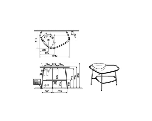 Schéma technique d''un lavabo avec dimensions