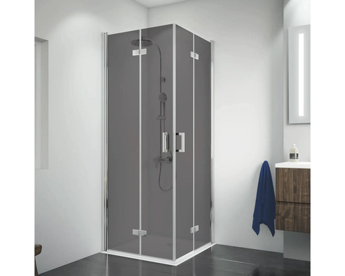 Douche accès d'angle avec porte pivotante-pliante Breuer Panorama 80x80 cm décor gris, profilé couleur chrome