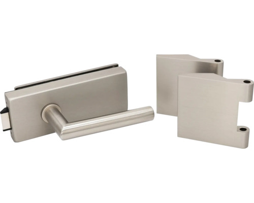 Pertura Glastürbeschlag Studio /Office Loki UV Alu eloxiert Edelstahlfarbig Türschloss-Set für Glastüren mit Griff