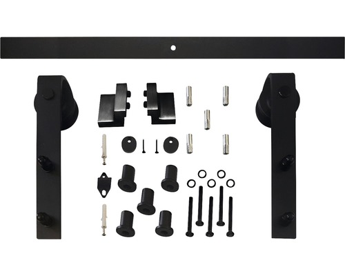 Kit de ferrures pour porte coulissante avec rail et matériel de fixation