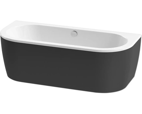 Ovale Badewanne form&style SANSIBAR 80 x 180 cm weiss/schwarz glänzend Eckbadewanne mit einer grauen Außenseite und einer weißen Innenseite.