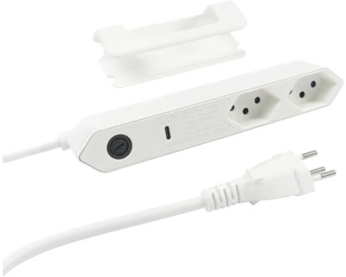 Steckdosenleiste 2xT13, 1xUSB 1,5 m weiss Kunststoff