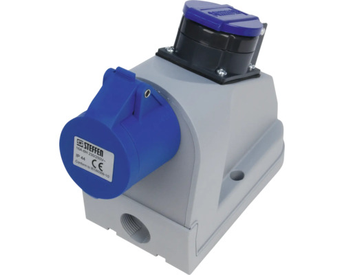 Wandsteckdose CEE16/3 T23 grau blau Steckdose für den Aussenbereich, 16 Ampere