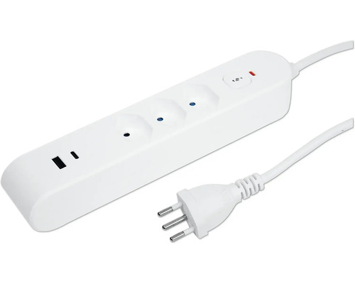 Bloc multiprise 3xT13 2xUSB PD 3 m blanc Multiprise avec trois prises et fiche