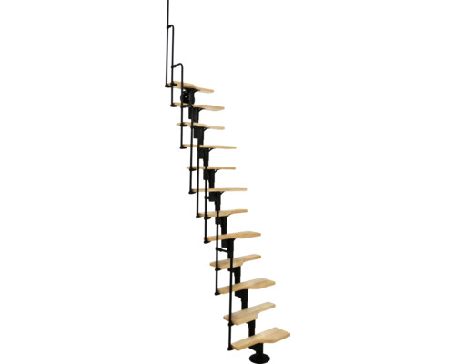 Mittelholmtreppe Pertura Eos gerade mit Geländer 12 Stufen/13 Steigungen 63,5 cm Buche/schwarz