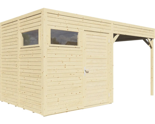 Abri de jardin en bois avec fenêtre, porte et annexe