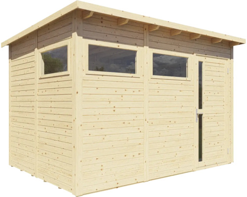 Abri de jardin en bois avec fenêtres et porte