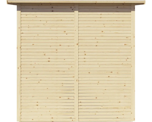 Façade en bois avec des planches horizontales pour une cabane de jardin