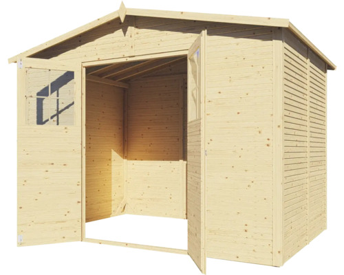Abri de jardin en bois ouvert avec double porte et fenêtres