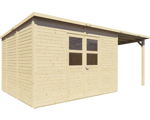 Abri de jardin en bois avec double porte et auvent