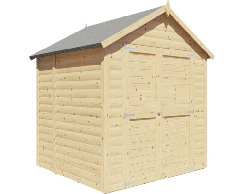 Abri de jardin en bois avec double porte et toit à deux pentes