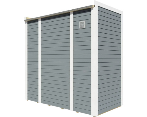 Abri de jardin avec bardage en bois et grille de ventilation