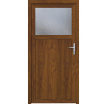 Braune Haustür mit Glaseinsatz und Türgriff