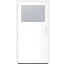 Weisse Nebeneingangstür mit Glaseinsatz