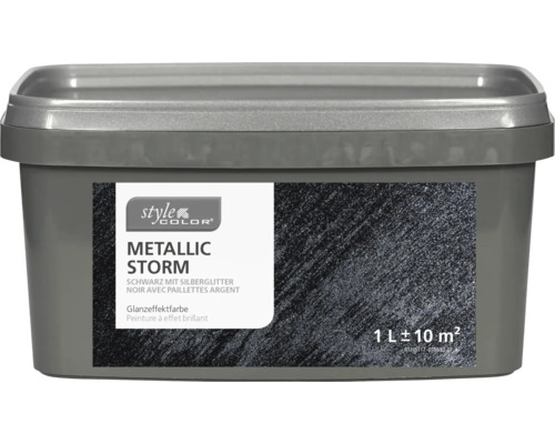 Peinture à effet brillant METALLIC STORM StyleColor noir avec paillettes argent 1 l