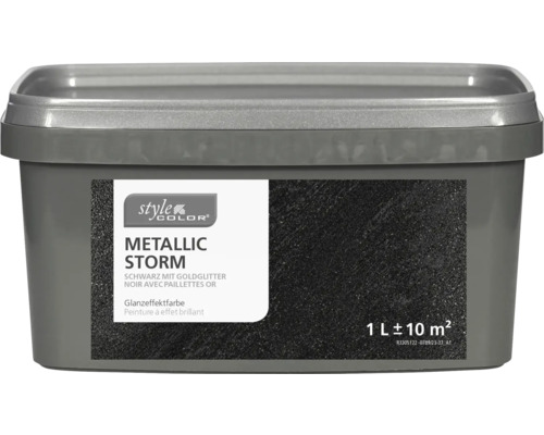 Peinture à effet brillant METALLIC STORM StyleColor noir avec paillettes or 1 l