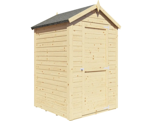 Abri de jardin en bois avec toit pointu et une porte