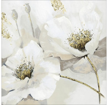 Gemälde mit weißen Blüten und goldenen Akzenten