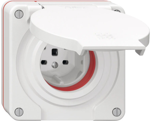 Prise Feller NUP NEVO 1xT25 blanc Prise Schuko avec couvercle rabattable