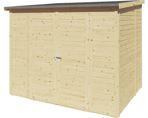 Abri de jardin en bois avec double porte et toit à deux pentes