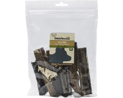beeztees friandise pour chiens peau de cerf 200 g Beeztees snacks pour chiens à la peau de cerf dans un emballage transparent