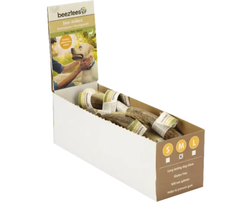 Friandises pour chiens beeztees corne de cerf Récipient avec des bois de cerf Beeztees pour chiens, de taille moyenne