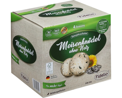 Wildvogelfutter Fidelio Meisenknödel 100er ohne Netz im Karton 8,3 kg auch zur Ganzjahresvogelfütterung, Ambrosia kontrolliert