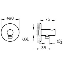 Schéma technique d''un robinet d''eau avec dimensions