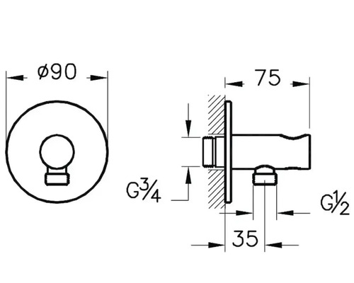 Schéma technique d''un robinet d''eau avec dimensions